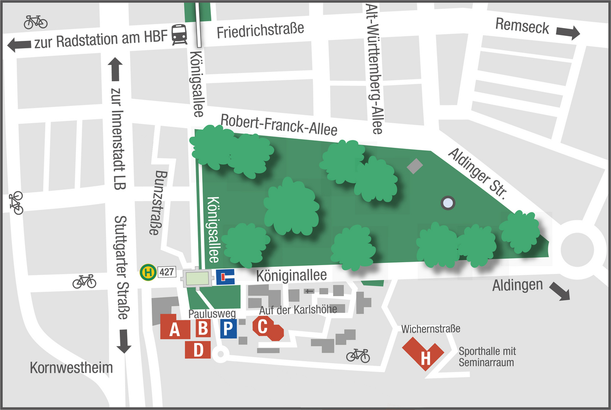 Lageplan des Campus Ludwigsburg mit einzelnen Gebäuden
