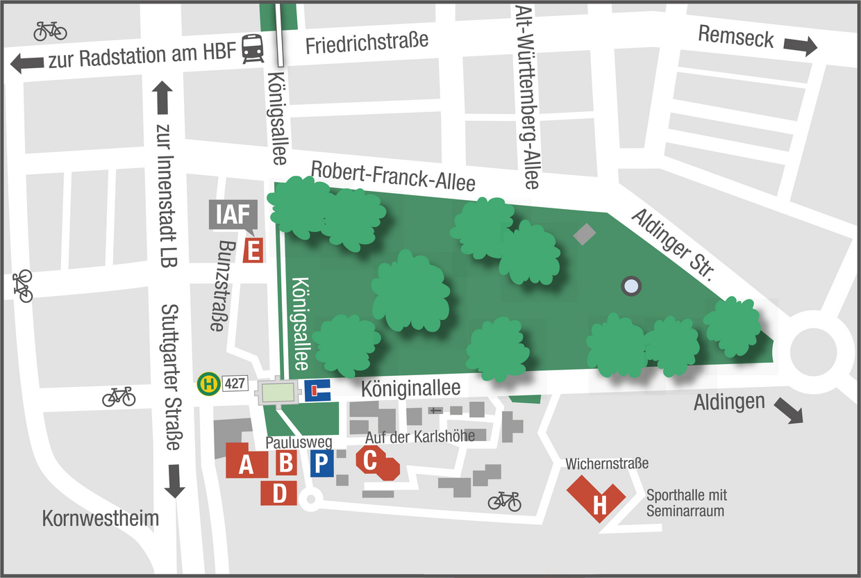 Site plan of the Ludwigsburg campus with individual buildings